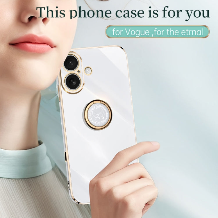 XINLI Straight Edge 6D Electroplate TPU Phone Case with Ring Holder, For iPhone 16 Plus, For iPhone 16, For iPhone 15 Pro Max