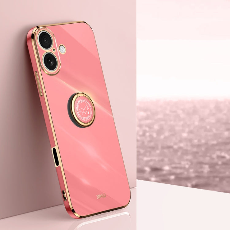 XINLI Straight Edge 6D Electroplate TPU Phone Case with Ring Holder, For iPhone 16 Plus, For iPhone 16, For iPhone 15 Pro Max