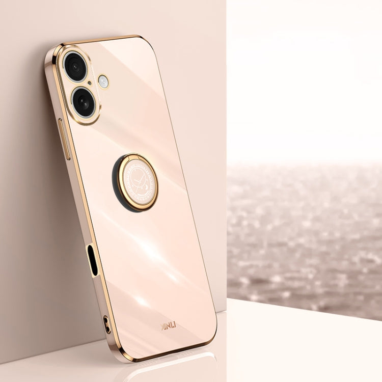 XINLI Straight Edge 6D Electroplate TPU Phone Case with Ring Holder, For iPhone 16 Plus, For iPhone 16, For iPhone 15 Pro Max