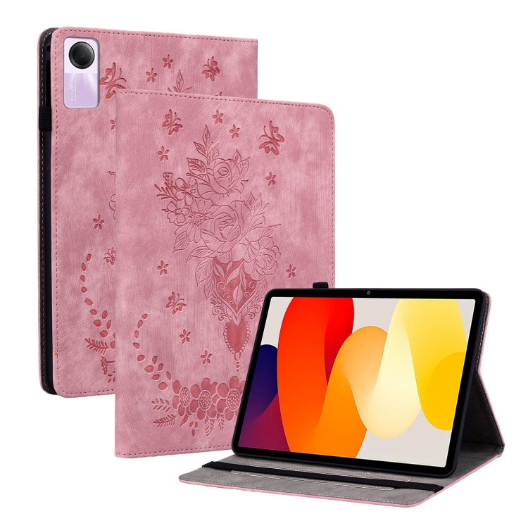 Butterfly Rose Embossed Leather Tablet Case, For Xiaomi Redmi Pad Pro 12.1, For Xiaomi Redmi Pad SE 11 inch