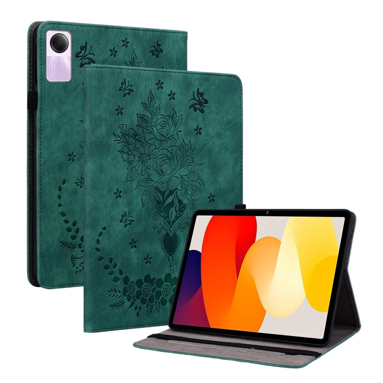 Butterfly Rose Embossed Leather Tablet Case, For Xiaomi Redmi Pad Pro 12.1, For Xiaomi Redmi Pad SE 11 inch