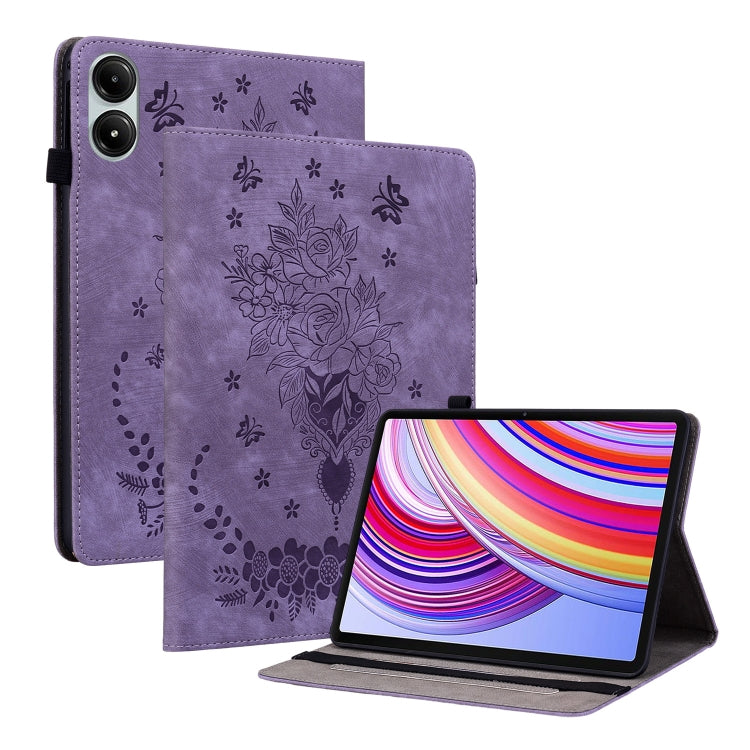 Butterfly Rose Embossed Leather Tablet Case, For Xiaomi Redmi Pad Pro 12.1, For Xiaomi Redmi Pad SE 11 inch