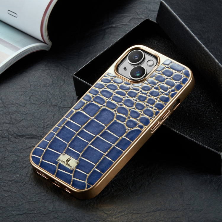Fierre Shann Crocodile Texture Electroplating PU Phone Case, For iPhone 15 Pro Max, For iPhone 15 Pro, For iPhone 15 Plus, For iPhone 15
