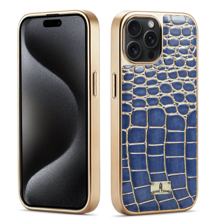 Fierre Shann Crocodile Texture Electroplating PU Phone Case, For iPhone 15 Pro Max, For iPhone 15 Pro, For iPhone 15 Plus, For iPhone 15