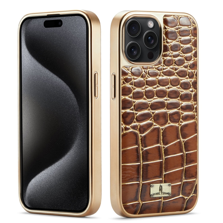 Fierre Shann Crocodile Texture Electroplating PU Phone Case, For iPhone 15 Pro Max, For iPhone 15 Pro, For iPhone 15 Plus, For iPhone 15