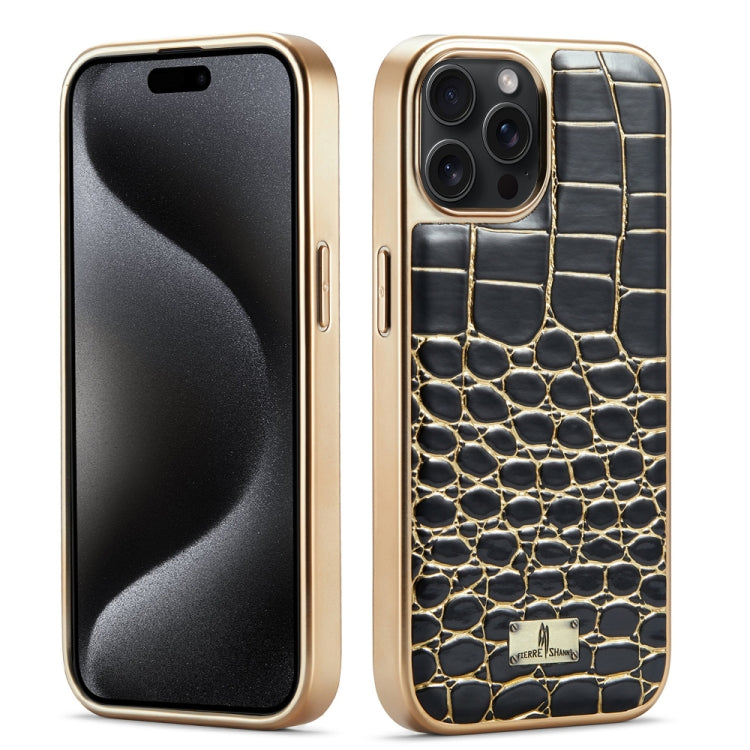Fierre Shann Crocodile Texture Electroplating PU Phone Case, For iPhone 15 Pro Max, For iPhone 15 Pro, For iPhone 15 Plus, For iPhone 15