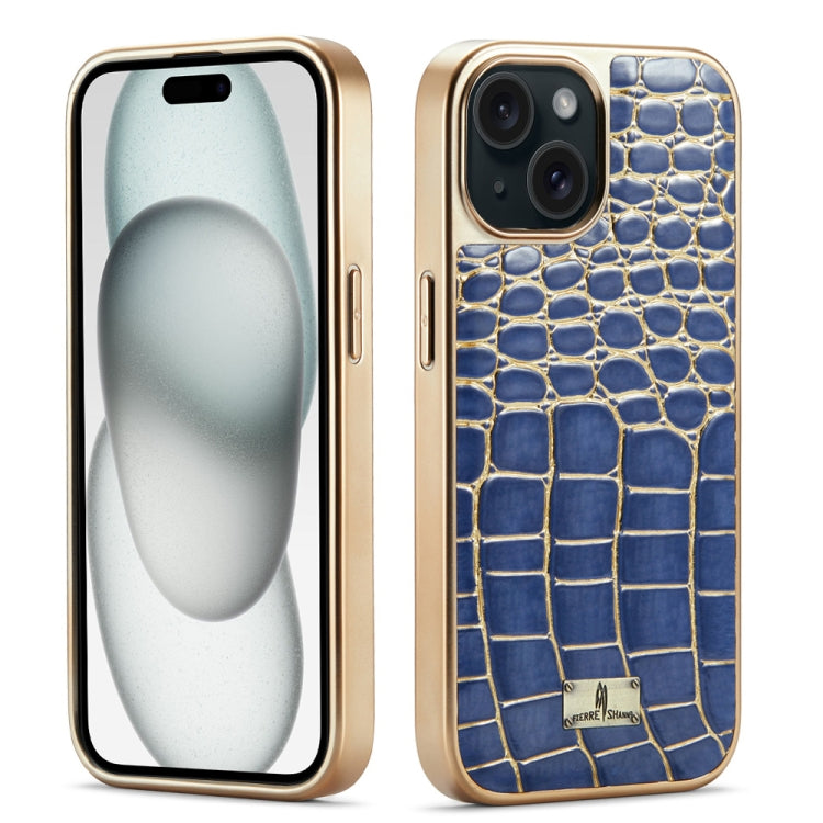 Fierre Shann Crocodile Texture Electroplating PU Phone Case, For iPhone 15 Pro Max, For iPhone 15 Pro, For iPhone 15 Plus, For iPhone 15