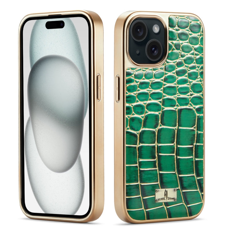 Fierre Shann Crocodile Texture Electroplating PU Phone Case, For iPhone 15 Pro Max, For iPhone 15 Pro, For iPhone 15 Plus, For iPhone 15