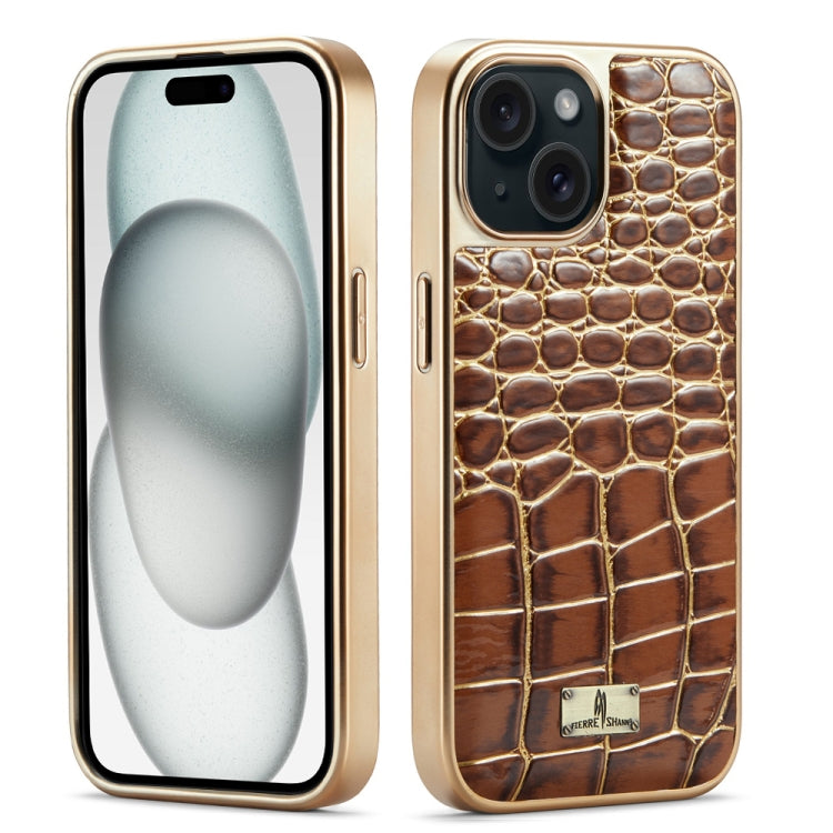 Fierre Shann Crocodile Texture Electroplating PU Phone Case, For iPhone 15 Pro Max, For iPhone 15 Pro, For iPhone 15 Plus, For iPhone 15