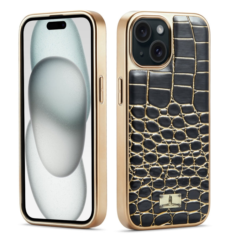 Fierre Shann Crocodile Texture Electroplating PU Phone Case, For iPhone 15 Pro Max, For iPhone 15 Pro, For iPhone 15 Plus, For iPhone 15