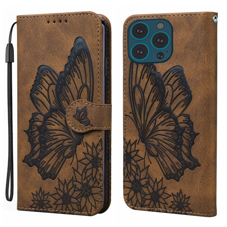 Retro Skin Feel Butterflies Embossing Leather Phone Case, For iPhone 15 Pro Max, For iPhone 15 Pro, For iPhone 15 Plus, For iPhone 15