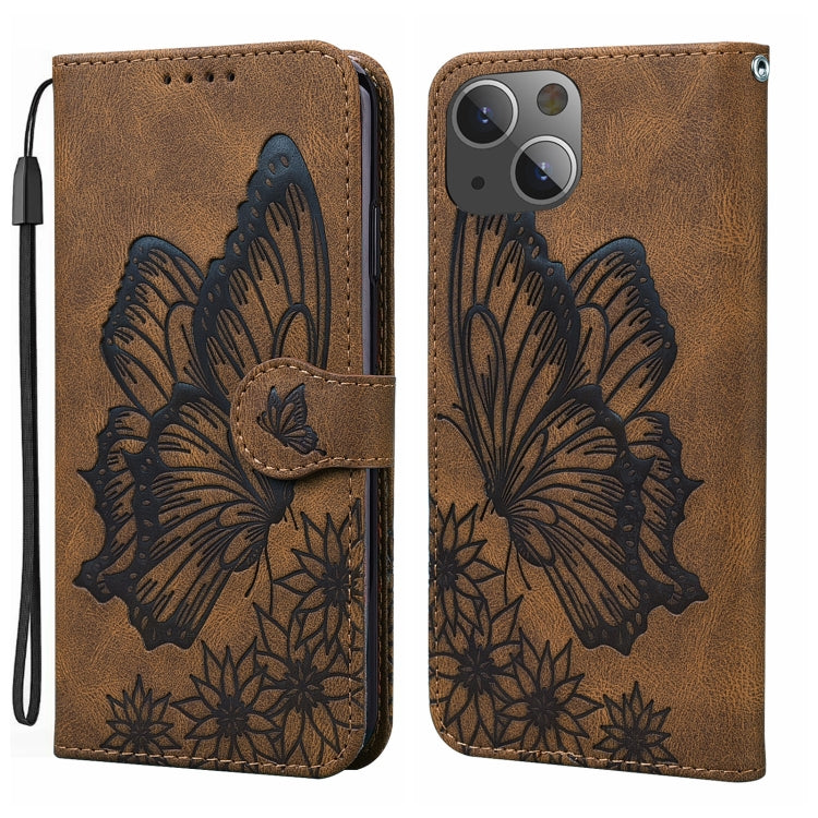 Retro Skin Feel Butterflies Embossing Leather Phone Case, For iPhone 15 Pro Max, For iPhone 15 Pro, For iPhone 15 Plus, For iPhone 15
