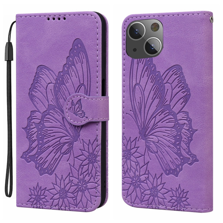 Retro Skin Feel Butterflies Embossing Leather Phone Case, For iPhone 15 Pro Max, For iPhone 15 Pro, For iPhone 15 Plus, For iPhone 15
