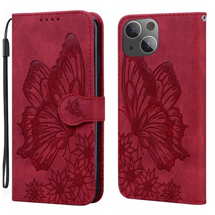 Retro Skin Feel Butterflies Embossing Leather Phone Case, For iPhone 15 Pro Max, For iPhone 15 Pro, For iPhone 15 Plus, For iPhone 15