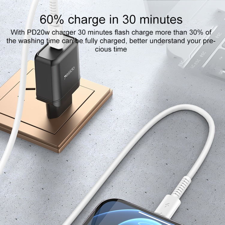 Câble de charge et de données USB-C/Type-C vers 8 broches Yesido CA153 PD 20 W, longueur : 1 m, USB-C/Type-C vers 8 broches