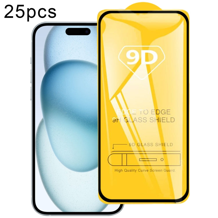 Lot de 25 films de protection d'écran en verre trempé 9D, pour iPhone 16 Pro Max, iPhone 16 Pro, iPhone 16 Plus, iPhone 16, iPhone 15 Plus / 15 Pro Max, iPhone 15 / 15 Pro