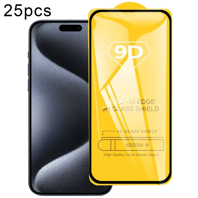Lot de 25 films de protection d'écran en verre trempé 9D, pour iPhone 16 Pro Max, iPhone 16 Pro, iPhone 16 Plus, iPhone 16, iPhone 15 Plus / 15 Pro Max, iPhone 15 / 15 Pro