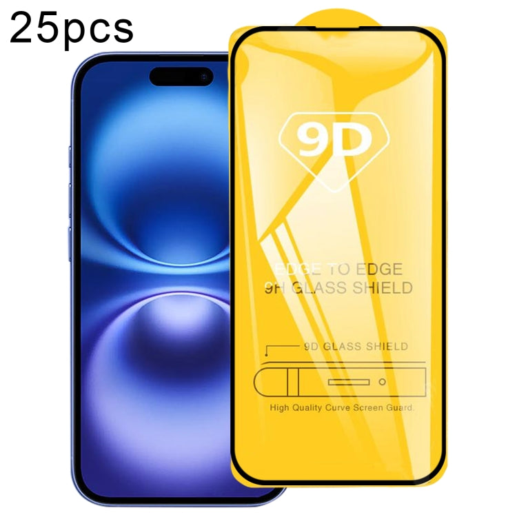 Lot de 25 films de protection d'écran en verre trempé 9D, pour iPhone 16 Pro Max, iPhone 16 Pro, iPhone 16 Plus, iPhone 16, iPhone 15 Plus / 15 Pro Max, iPhone 15 / 15 Pro