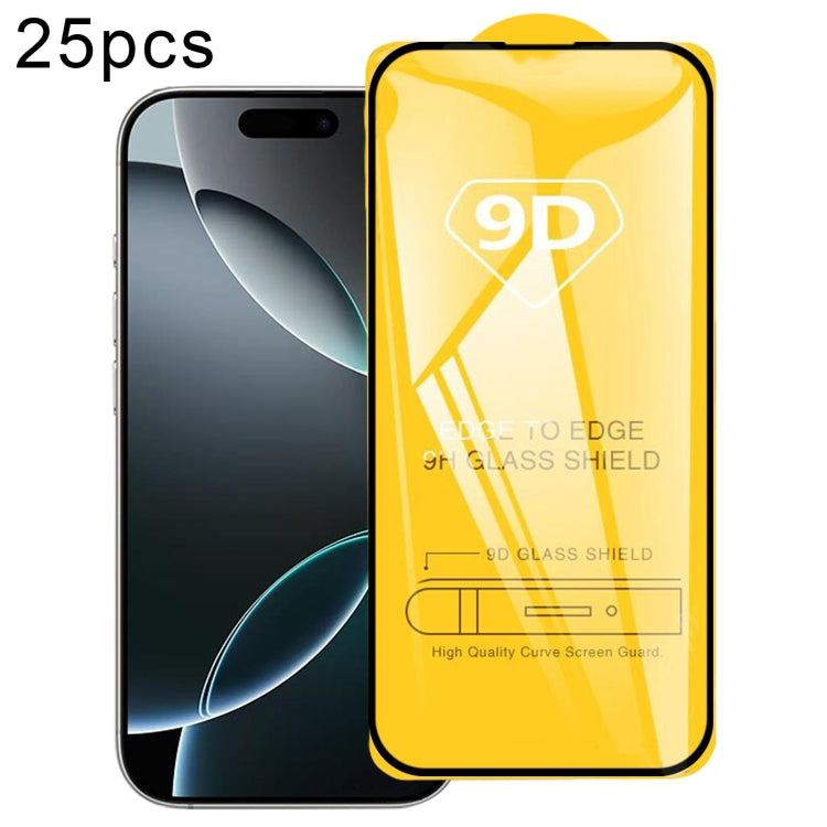 Lot de 25 films de protection d'écran en verre trempé 9D, pour iPhone 16 Pro Max, iPhone 16 Pro, iPhone 16 Plus, iPhone 16, iPhone 15 Plus / 15 Pro Max, iPhone 15 / 15 Pro