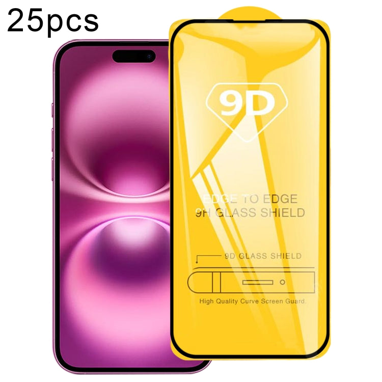 Lot de 25 films de protection d'écran en verre trempé 9D, pour iPhone 16 Pro Max, iPhone 16 Pro, iPhone 16 Plus, iPhone 16, iPhone 15 Plus / 15 Pro Max, iPhone 15 / 15 Pro