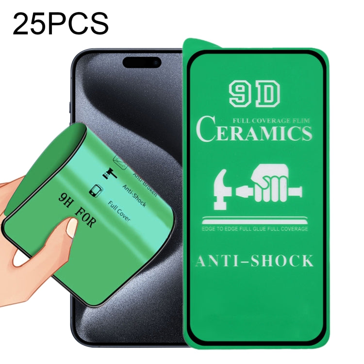 25pcs 9D Full Screen Full Glue Ceramic Film, For iPhone 18 Pro / 17 Pro, For iPhone 18 Pro Max / 17 Pro Max, For iPhone 17, For iPhone Air, For iPhone 16 Pro Max, For iPhone 16 Pro, For iPhone 16 Plus, For iPhone 16, For iPhone 15 Pro Max
