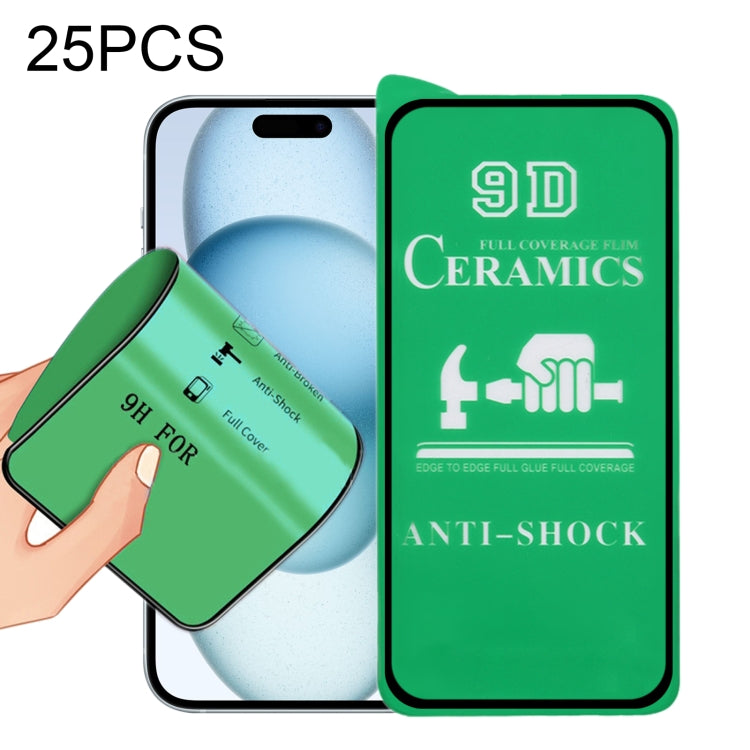 25pcs 9D Full Screen Full Glue Ceramic Film, For iPhone 18 Pro / 17 Pro, For iPhone 18 Pro Max / 17 Pro Max, For iPhone 17, For iPhone Air, For iPhone 16 Pro Max, For iPhone 16 Pro, For iPhone 16 Plus, For iPhone 16, For iPhone 15 Pro Max