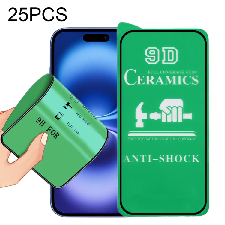 25pcs 9D Full Screen Full Glue Ceramic Film, For iPhone 18 Pro / 17 Pro, For iPhone 18 Pro Max / 17 Pro Max, For iPhone 17, For iPhone Air, For iPhone 16 Pro Max, For iPhone 16 Pro, For iPhone 16 Plus, For iPhone 16, For iPhone 15 Pro Max