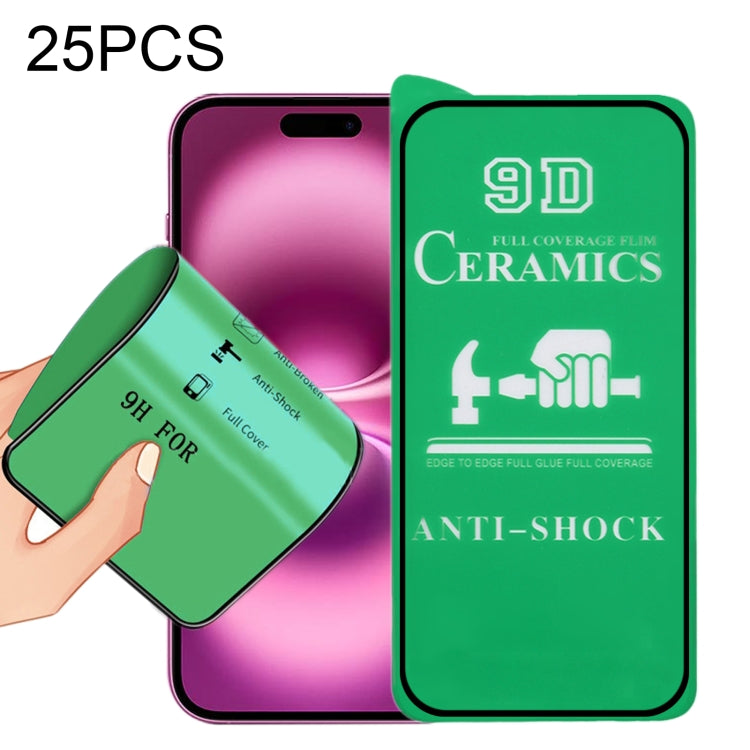 25pcs 9D Full Screen Full Glue Ceramic Film, For iPhone 18 Pro / 17 Pro, For iPhone 18 Pro Max / 17 Pro Max, For iPhone 17, For iPhone Air, For iPhone 16 Pro Max, For iPhone 16 Pro, For iPhone 16 Plus, For iPhone 16, For iPhone 15 Pro Max