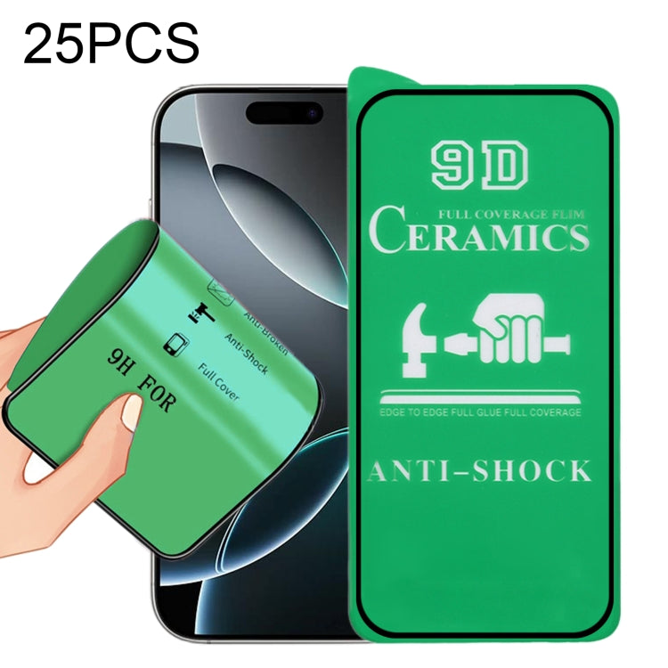 25pcs 9D Full Screen Full Glue Ceramic Film, For iPhone 18 Pro / 17 Pro, For iPhone 18 Pro Max / 17 Pro Max, For iPhone 17, For iPhone Air, For iPhone 16 Pro Max, For iPhone 16 Pro, For iPhone 16 Plus, For iPhone 16, For iPhone 15 Pro Max