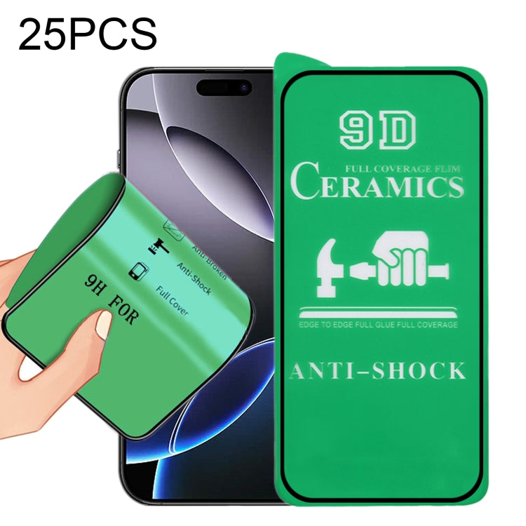 25pcs 9D Full Screen Full Glue Ceramic Film, For iPhone 18 Pro / 17 Pro, For iPhone 18 Pro Max / 17 Pro Max, For iPhone 17, For iPhone Air, For iPhone 16 Pro Max, For iPhone 16 Pro, For iPhone 16 Plus, For iPhone 16, For iPhone 15 Pro Max