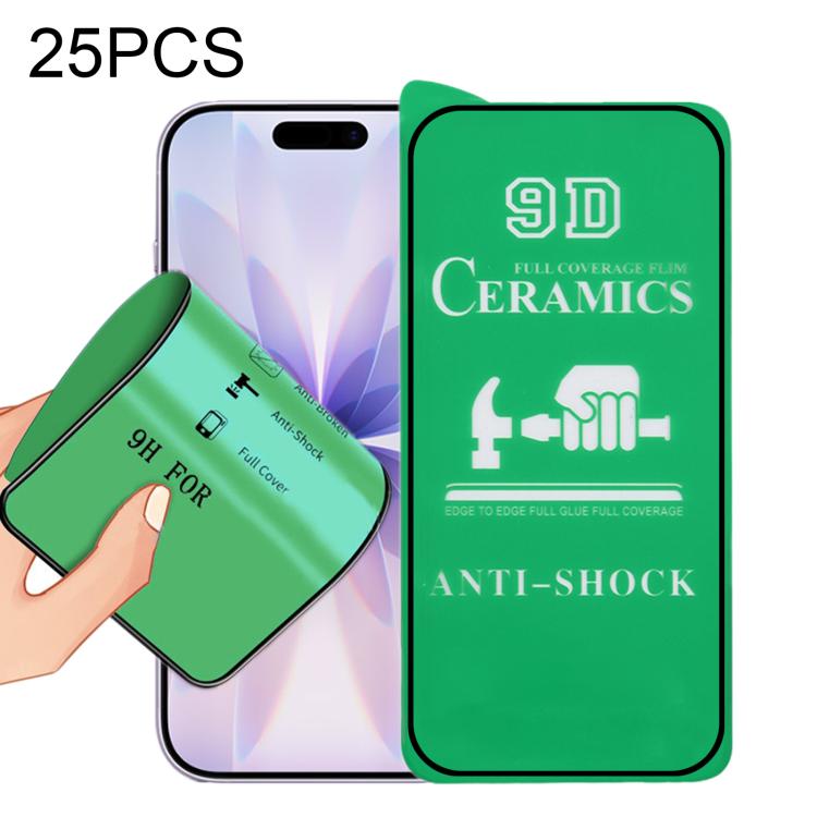 25pcs 9D Full Screen Full Glue Ceramic Film, For iPhone 18 Pro / 17 Pro, For iPhone 18 Pro Max / 17 Pro Max, For iPhone 17, For iPhone Air, For iPhone 16 Pro Max, For iPhone 16 Pro, For iPhone 16 Plus, For iPhone 16, For iPhone 15 Pro Max