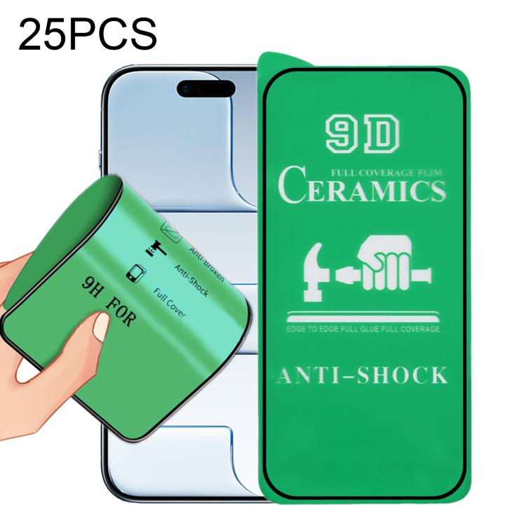 25pcs 9D Full Screen Full Glue Ceramic Film, For iPhone 18 Pro / 17 Pro, For iPhone 18 Pro Max / 17 Pro Max, For iPhone 17, For iPhone Air, For iPhone 16 Pro Max, For iPhone 16 Pro, For iPhone 16 Plus, For iPhone 16, For iPhone 15 Pro Max