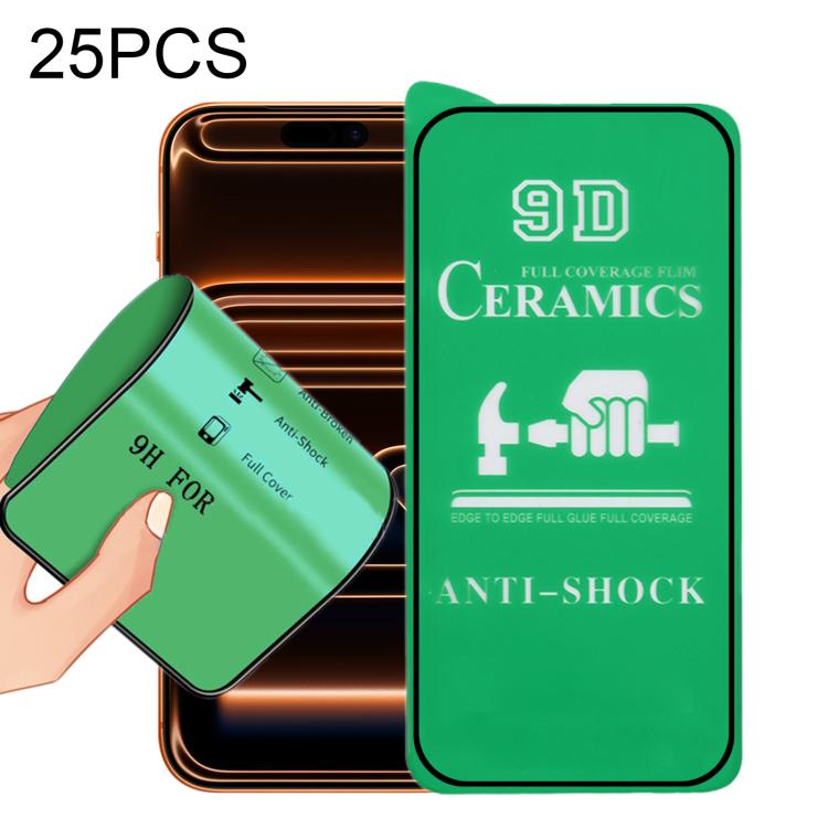 25pcs 9D Full Screen Full Glue Ceramic Film, For iPhone 18 Pro / 17 Pro, For iPhone 18 Pro Max / 17 Pro Max, For iPhone 17, For iPhone Air, For iPhone 16 Pro Max, For iPhone 16 Pro, For iPhone 16 Plus, For iPhone 16, For iPhone 15 Pro Max