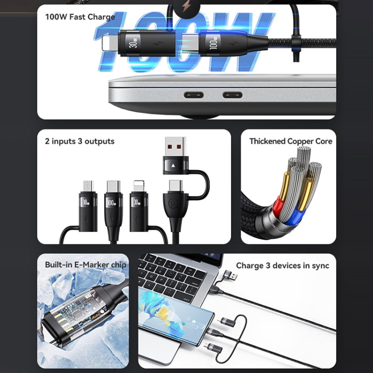 USAMS US-SJ646 U85 2m PD100W 6 in 1 Alloy Multifunctional Fast Charging Cable, 2m