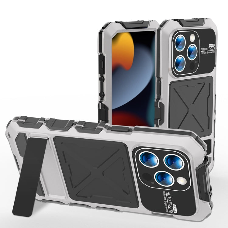 R-JUST Metal + Silicone + Tempered Glass Life Waterproof Phone Case with Holder, For iPhone 17 Pro Max, For iPhone 17 Pro, For iPhone 17, For iPhone Air, For iPhone 15 Pro Max, For iPhone 15 Pro
