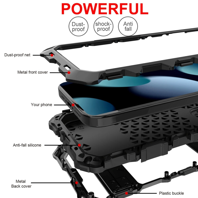 R-JUST Metal + Silicone + Tempered Glass Life Waterproof Phone Case with Holder