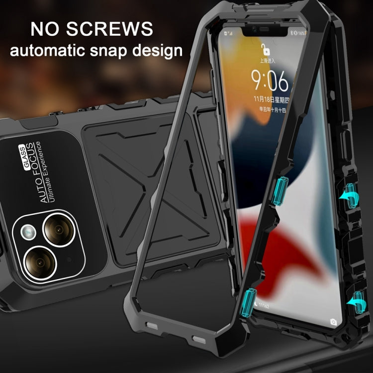 R-JUST Metal + Silicone + Tempered Glass Life Waterproof Phone Case with Holder