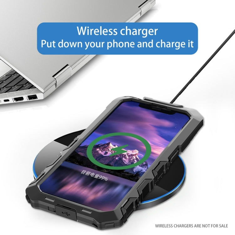 R-JUST Metal + Silicone + Tempered Glass Life Waterproof Phone Case with Holder