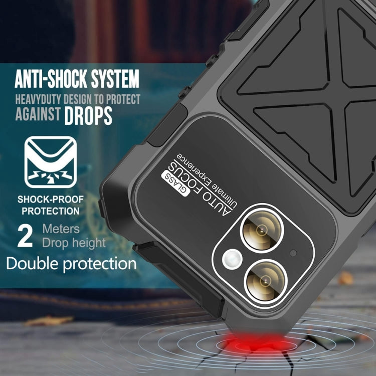 R-JUST Metal + Silicone + Tempered Glass Life Waterproof Phone Case with Holder