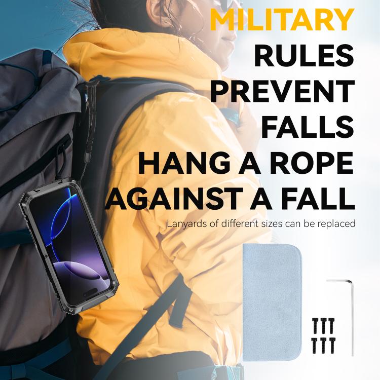 R-JUST Metal + Silicone + Tempered Glass Life Waterproof Phone Case with Holder, For iPhone 17 Pro Max, For iPhone 17 Pro, For iPhone 17, For iPhone Air, For iPhone 15 Pro Max, For iPhone 15 Pro