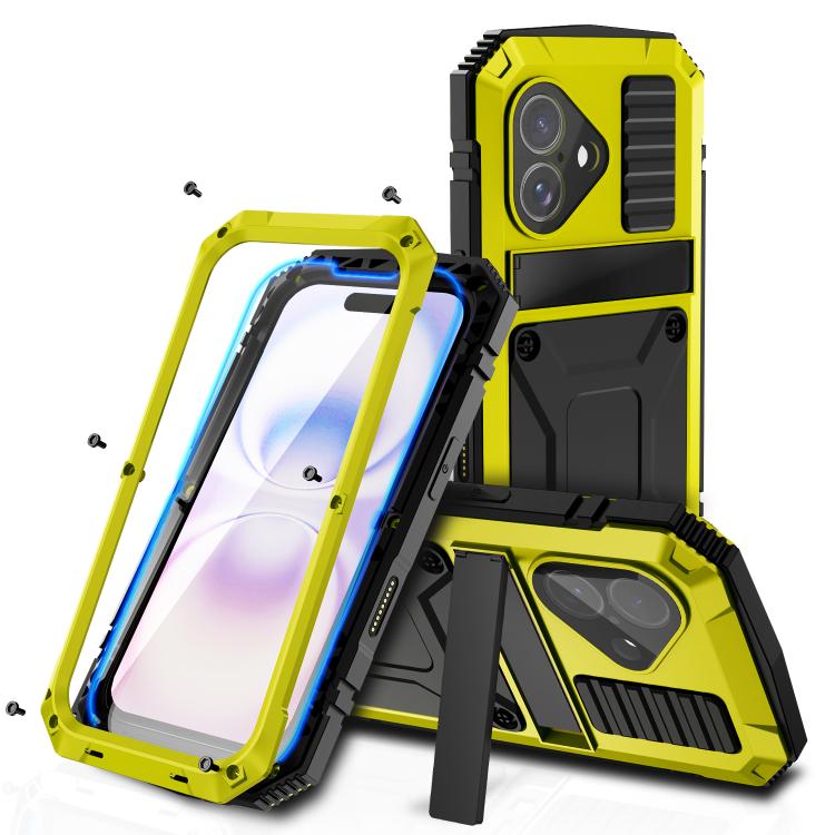 R-JUST Metal + Silicone + Tempered Glass Life Waterproof Phone Case with Holder, For iPhone 17 Pro Max, For iPhone 17 Pro, For iPhone 17, For iPhone Air, For iPhone 15 Pro Max, For iPhone 15 Pro