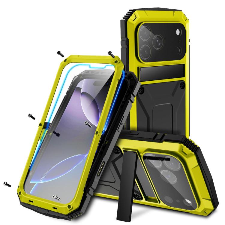 R-JUST Metal + Silicone + Tempered Glass Life Waterproof Phone Case with Holder, For iPhone 18 Pro, For iPhone 18 Pro Max, For iPhone 17 Pro Max, For iPhone 17 Pro, For iPhone 17, For iPhone Air