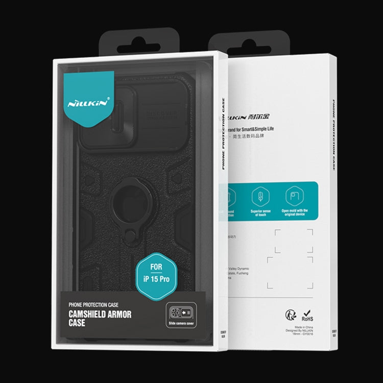 NILLKIN Shockproof CamShield Armor Protective Case with Invisible Ring Holder, For iPhone 15 Pro