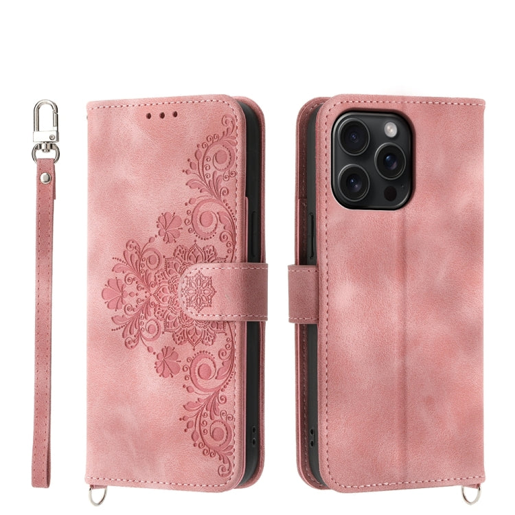 Skin-feel Flowers Embossed Wallet Leather Phone Case, For iPhone 16, For iPhone 15 Pro Max, For iPhone 15 Pro, For iPhone 15 Plus