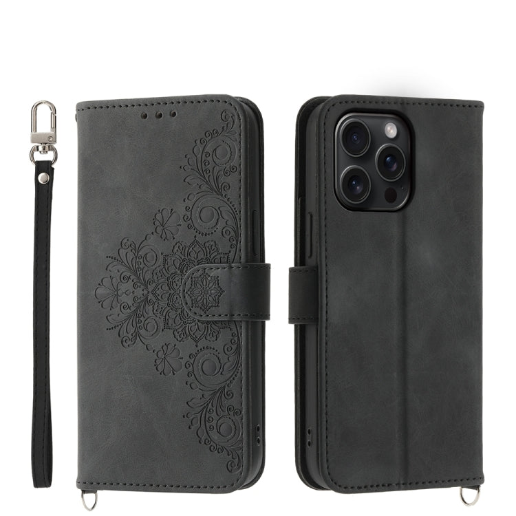 Skin-feel Flowers Embossed Wallet Leather Phone Case, For iPhone 16, For iPhone 15 Pro Max, For iPhone 15 Pro, For iPhone 15 Plus