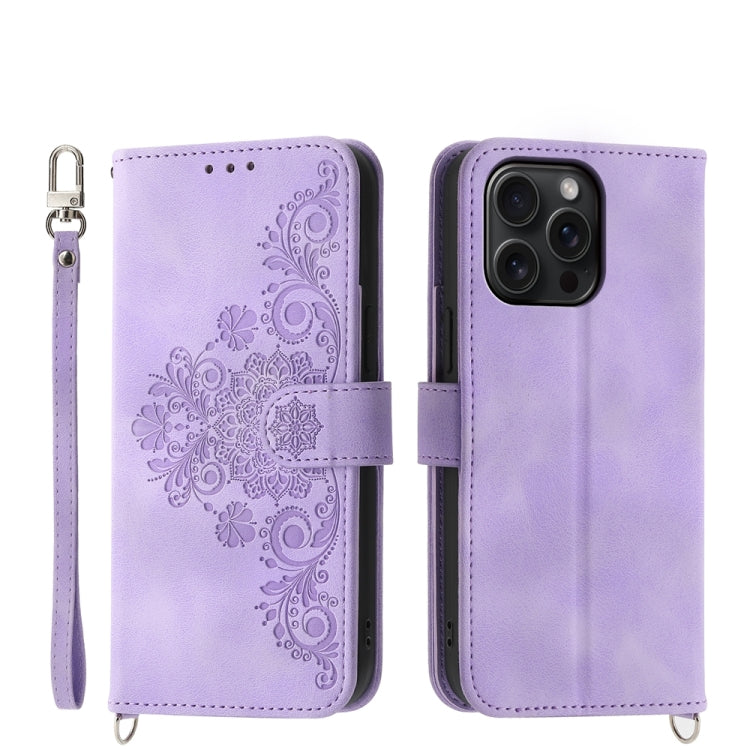 Skin-feel Flowers Embossed Wallet Leather Phone Case, For iPhone 16, For iPhone 15 Pro Max, For iPhone 15 Pro, For iPhone 15 Plus