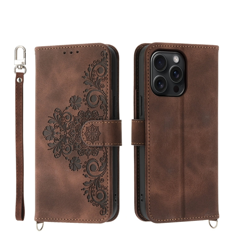 Skin-feel Flowers Embossed Wallet Leather Phone Case, For iPhone 16, For iPhone 15 Pro Max, For iPhone 15 Pro, For iPhone 15 Plus