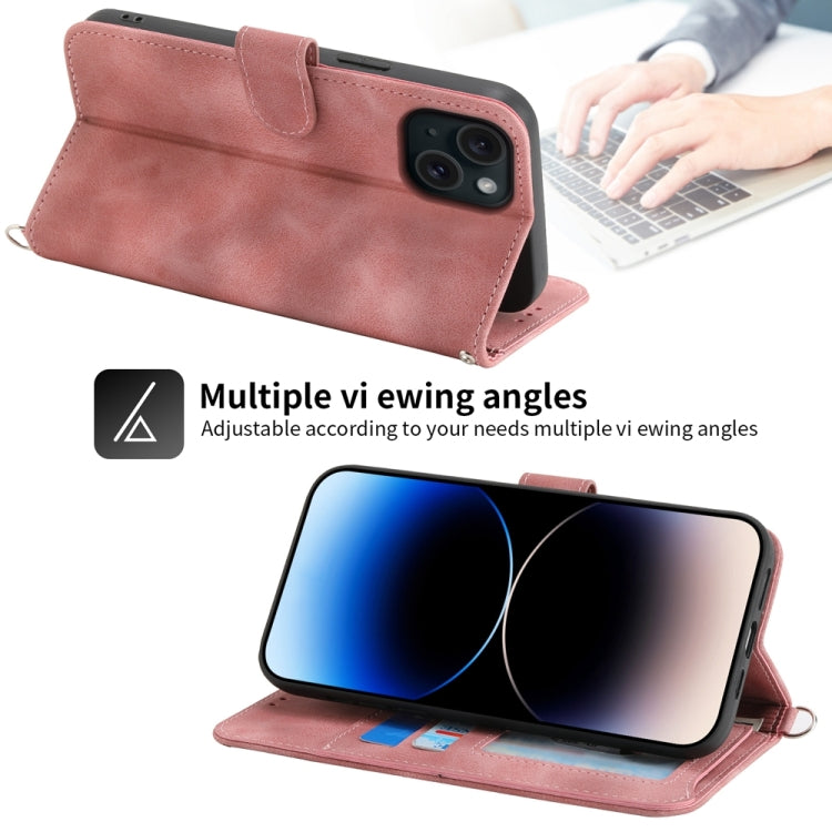 Skin-feel Flowers Embossed Wallet Leather Phone Case, For iPhone 15