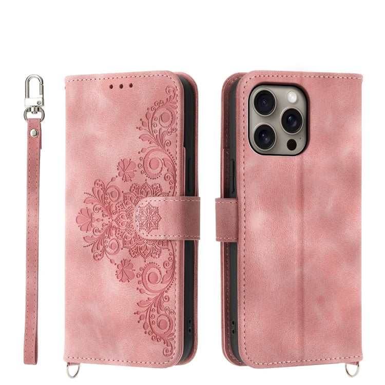Skin-feel Flowers Embossed Wallet Leather Phone Case, For iPhone 16e, For iPhone 16 Pro Max, For iPhone 16 Pro, For iPhone 16 Plus
