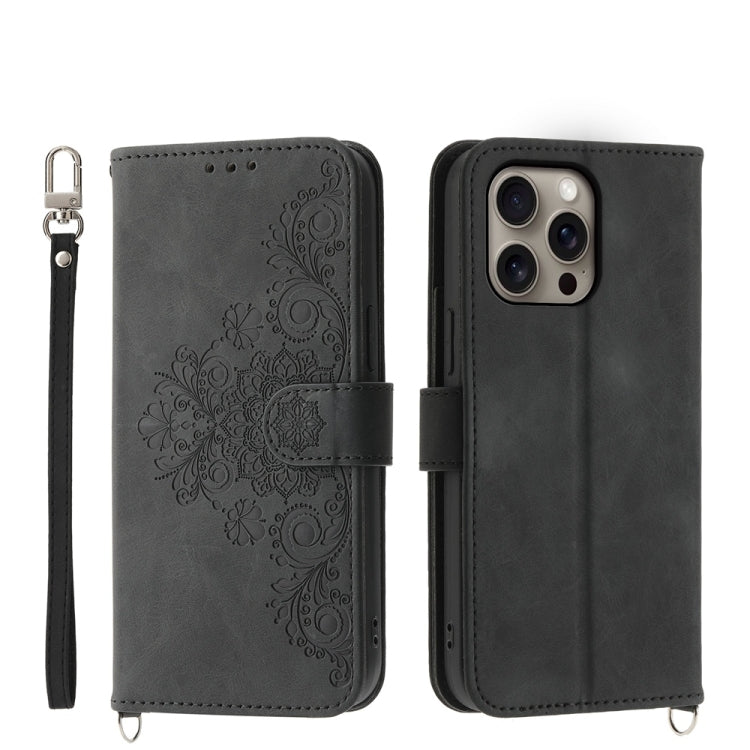 Skin-feel Flowers Embossed Wallet Leather Phone Case, For iPhone 16e, For iPhone 16 Pro Max, For iPhone 16 Pro, For iPhone 16 Plus